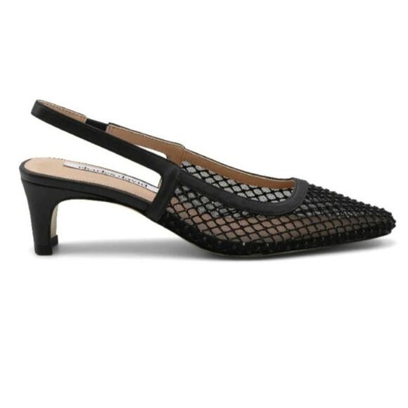 Charles David Shine Dress Kitten Rhinestone Mesh Black Sparkle Sling Heel NWOT 9 - Picture 2 of 6